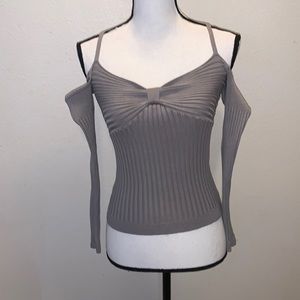 Wayne Rogers grey bodycon ribbed open shoulder silk blend top